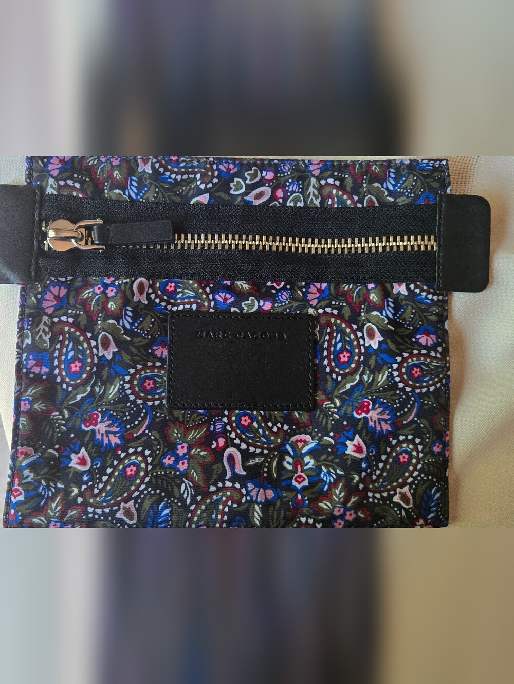 New Marc Jacobs Black Multi Floral Paisley Zip Pouch